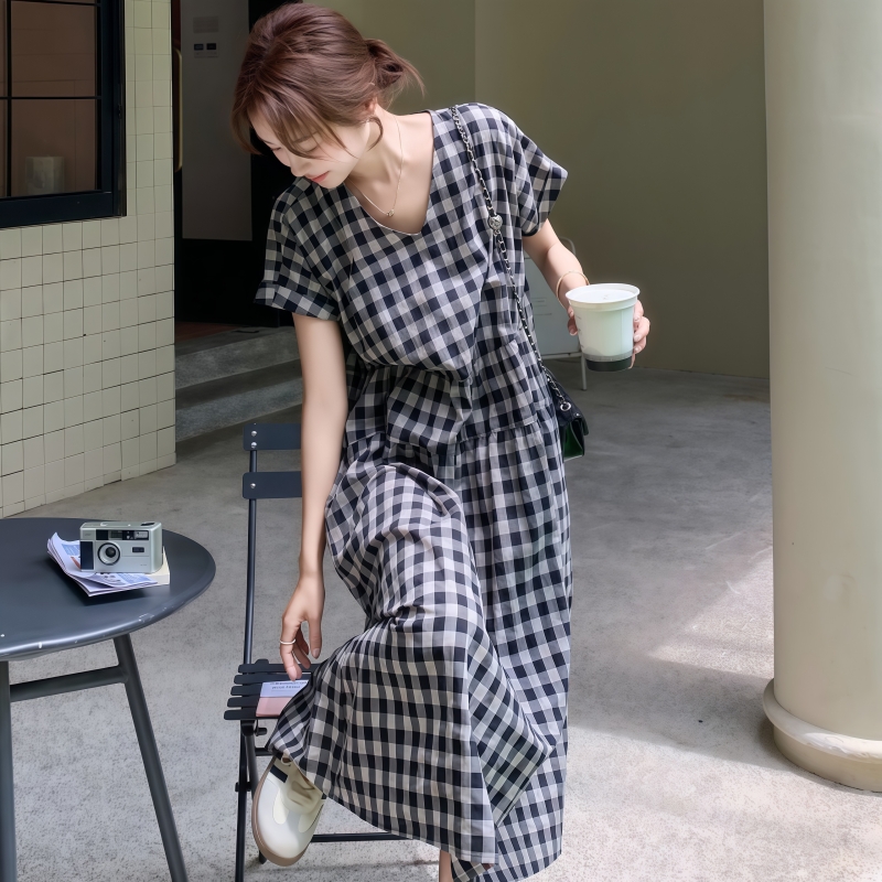 文藝格子連衣裙