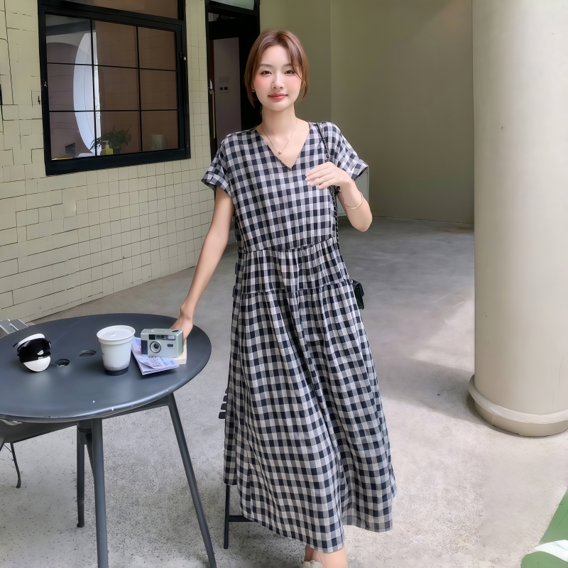 文藝格子連衣裙