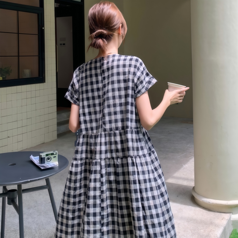文藝格子連衣裙