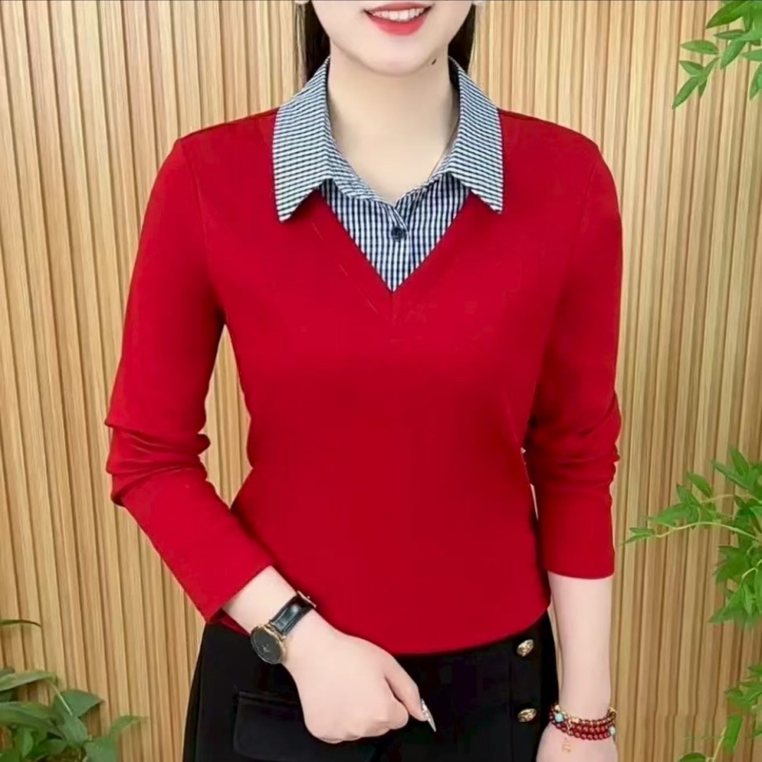 拼領撞色減齡上衣